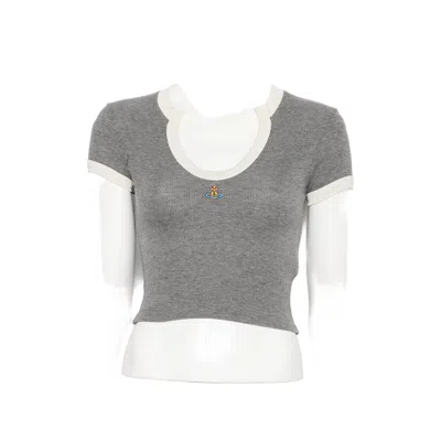 Vivienne Westwood Orb-embroidered Contrast-trim T-shirt In Gray