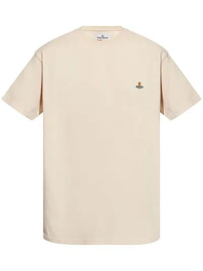 Vivienne Westwood Crew Neck Logo Embroidered Straight Hem Top In Neutral