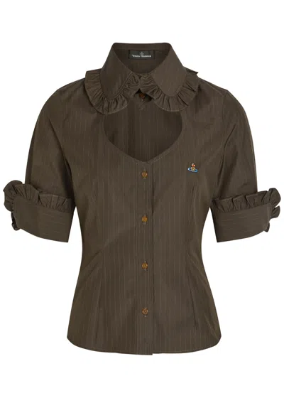 Vivienne Westwood Toulouse Cut-out Frill Cotton Shirt In Brown