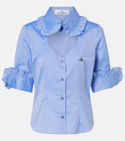 Vivienne Westwood Short Sleeve Toulouse Frill Shirt Organic Cotton Blue 46 Women
