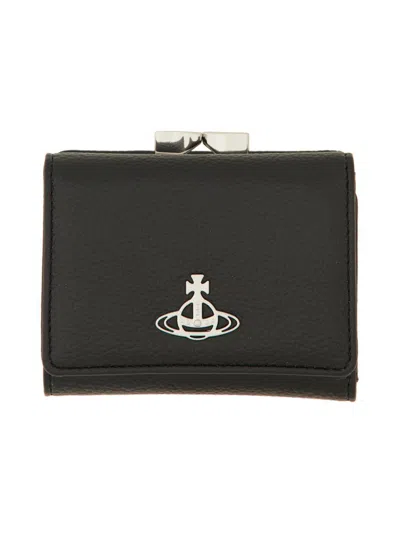 Vivienne Westwood Orb Plaque Small Frame Wallet In Black