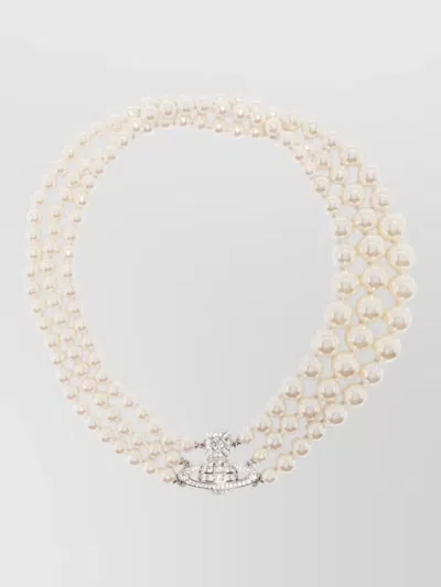 Vivienne Westwood Triple Strand Pearl Beads Layered Necklace In White