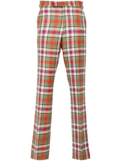 Vivienne Westwood Straight Wool Tartan Check Trousers In Red