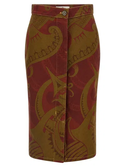 Vivienne Westwood Fitted Midi Skirt With Colorful Pattern In Red