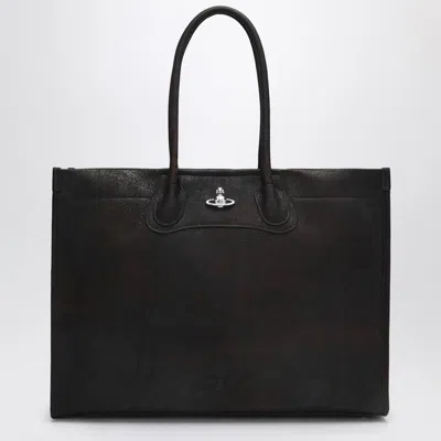 Vivienne Westwood Troy Tote Bag In Dark Brown Leather