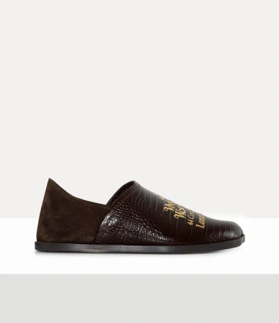 Vivienne Westwood Tuesday Slipper Mini Croc-emb/suede Brown-gold-print 10-44 Men