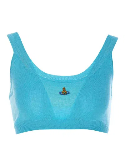 Vivienne Westwood Crop Top With Embroidered Orb Logo In Blue