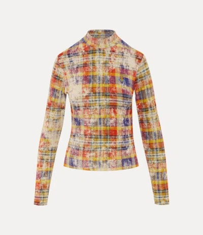 Vivienne Westwood Turtleneck Top Print Fluid Jersey Distressed-tartan Xl Women In Multi