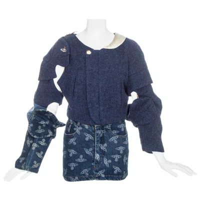 Pre-owned Vivienne Westwood Tweed And Denim 'time Machine' Jacket And Mini Skirt, Fw 1988 In Purple
