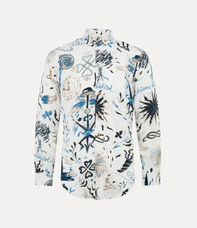 Vivienne Westwood Two Button Krall Shirt Printed Marocain 48 Men In White