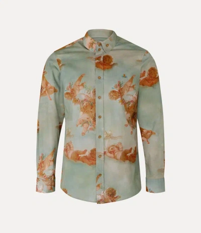 Vivienne Westwood Two Button Krall Shirt Printed Poplin Primavera-cherubs 46 Men In Green