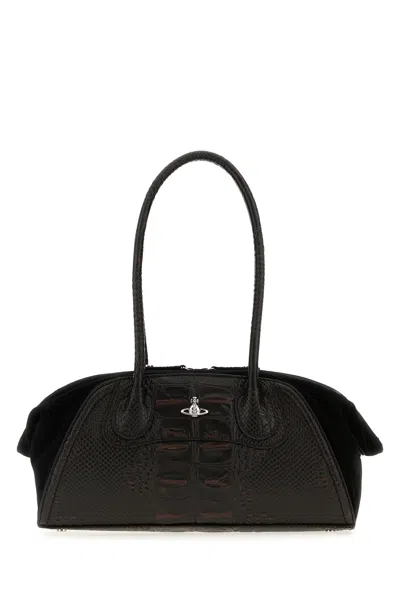Vivienne Westwood Two-tone Leather And Suede Small Shirley Shoulder Bag In White