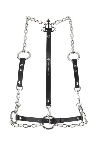 Vivienne Westwood Two-tone Metal And Leather Body Chain In Black
