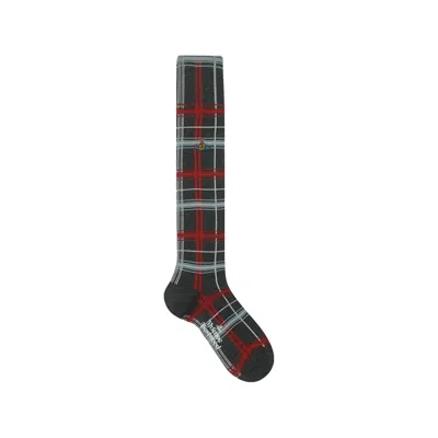 Vivienne Westwood Multicheck High Sock Multicheck Grey 4-5 Unisex In Black