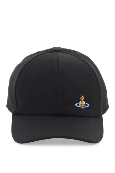 Vivienne Westwood Uni Colour Baseball Cap With Orb Embroidery In Black (black)