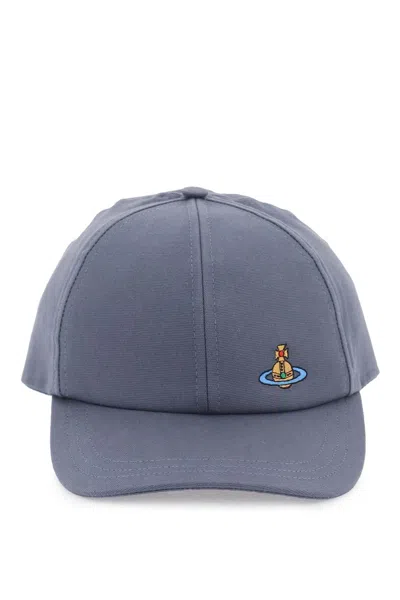 Vivienne Westwood Uni Colour Baseball Cap With Orb Embroidery In Blu