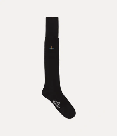 Vivienne Westwood Uni Colour Plain Knee High Socks Cotton Black 6-8 Unisex