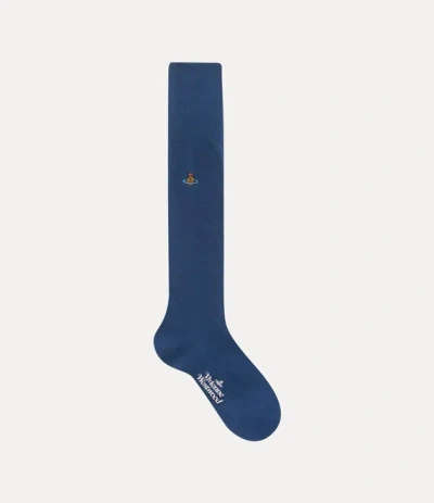 Vivienne Westwood Uni Colour Plain Knee High Socks Cotton Blue 6-8 Unisex