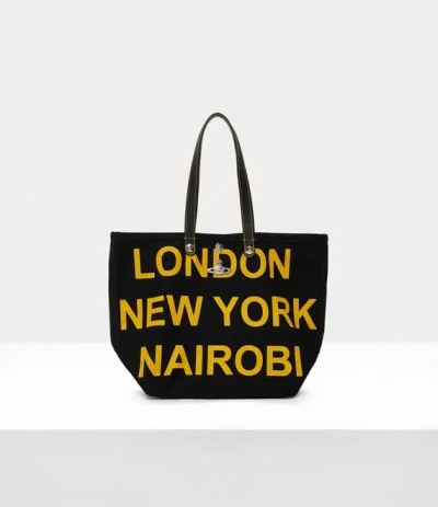 Vivienne Westwood Utility Small Shopper Printed Canvas Black-yellow-print