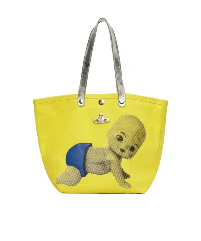 Vivienne Westwood Utility Small Shopper Tote In Yellow