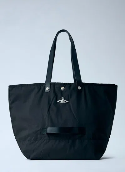 Vivienne Westwood Logo Plaque Leather Handle Tote Bag In Black