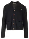 Vivienne Westwood Black V Neck Cardigan With Orb Embroidery In Cotton And Cashmere In Black