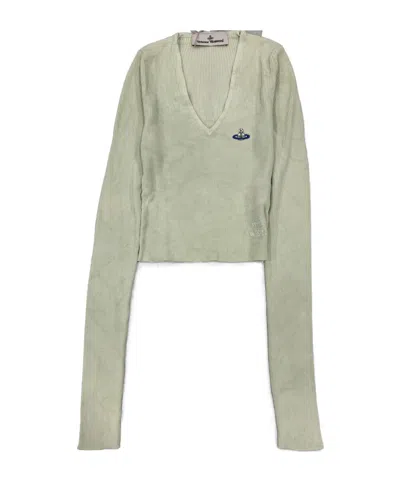 Vivienne Westwood V-neck Cropped Sweater In Green