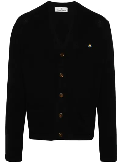 Vivienne Westwood V-neck Fine-knit Cardigan In Black