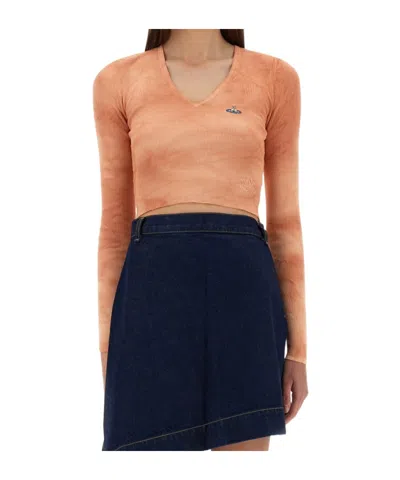 VIVIENNE WESTWOOD VIVIENNE WESTWOOD V-NECK KNITTED CROPPED JUMPER