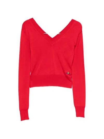Vivienne Westwood Knit Sweater Long Sleeves V Neckline In Red
