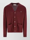 Vivienne Westwood V-neck Sweater With Ribbed Cuffs And Pockets In Burgundy