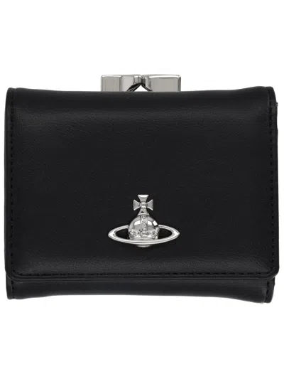 Vivienne Westwood Vegan Leather Small Frame Wallet In Black