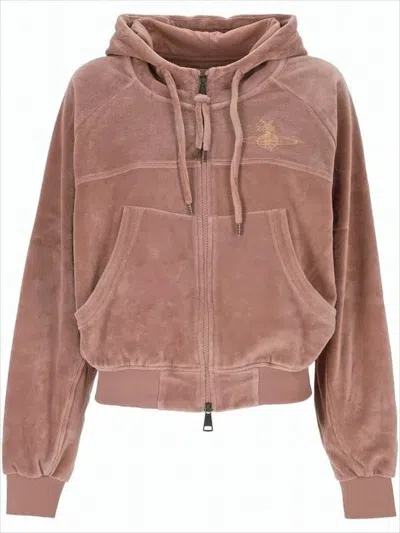 VIVIENNE WESTWOOD VELVET TEXTURED ZIP-UP HOODIE WITH DRAWSTRING HOOD