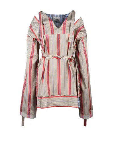 Vivienne Westwood Vertical Stripe Mini Scylla Dress With Adjustable Sleeves And Tailored Waist In Multi