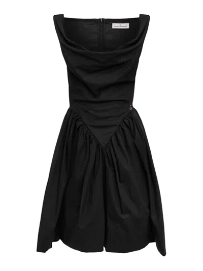 Vivienne Westwood Sunday Black Sleeveless Mini Dress With Corset Bodice And Orb Embroidery On The Front In Cotton Woma
