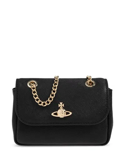 Vivienne Westwood Victoria Leather Shoulder Bag In Black