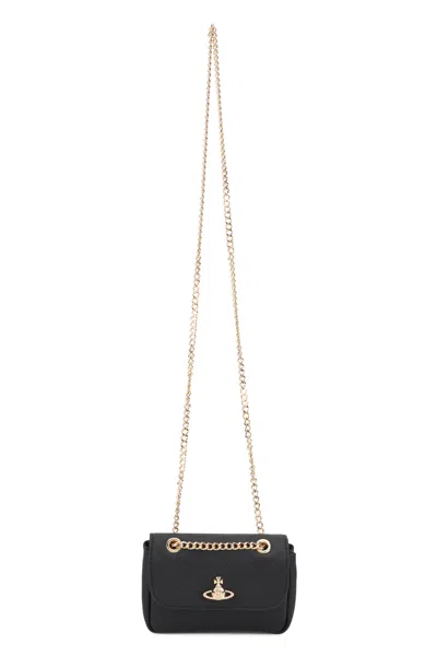 Vivienne Westwood Victoria Leather Shoulder Handbag Mini With Zip Closure, Adjustable Strap In Black