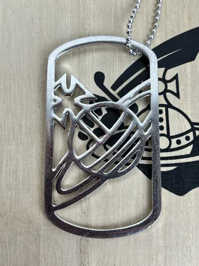 Pre-owned Vivienne Westwood Vintage 1999  Huge Big Dog Tag Orb Necklace In Silver
