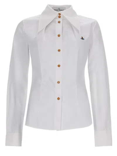 Vivienne Westwood Violin Embroidered Logo White Cotton Shirt