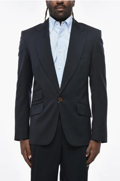 Vivienne Westwood Virgin Wool Side Vents Peak Lapel 1-button Blazer In Blue