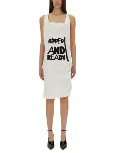 Vivienne Westwood Graphic Ruched Scoop Sleeveless Dress In White