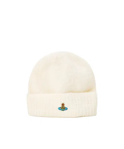Vivienne Westwood Viv Beanie Knitted Hat In White
