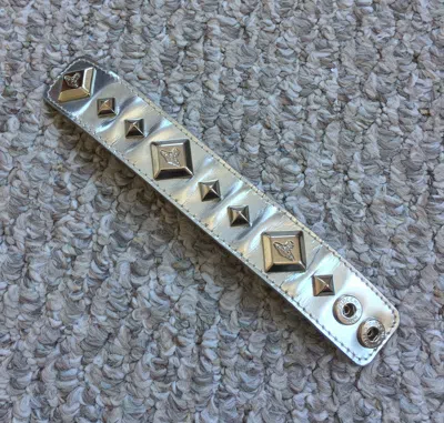 Pre-owned Vivienne Westwood Vivenne Westwood Studded Silver Leather Orb Bracelet