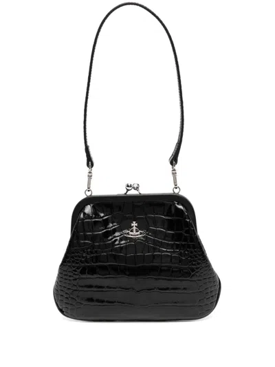 Vivienne Westwood Embossed Shoulder Bag In Black