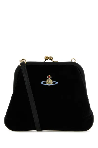 Vivienne Westwood Vivienne Velvet Clutch In Black