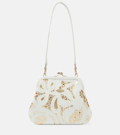 Vivienne Westwood Vivienne's Embellished Leather Shoulder Bag In White-gold