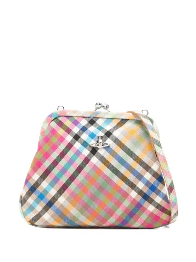 Vivienne Westwood Vivienne Orb-motif Check-pattern Clutch Bag In Brown