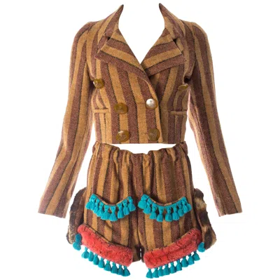 Pre-owned Vivienne Westwood Vivivnne Westwood Striped Herringbone Tweed Short Suit, Fw 1990 In Brown