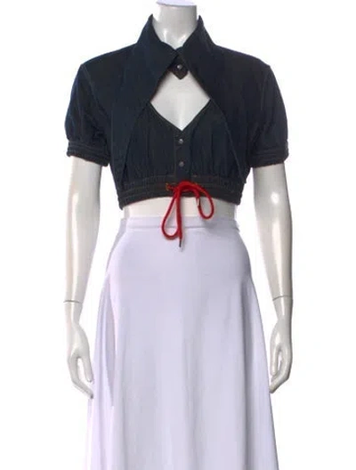 Pre-owned Vivienne Westwood V-neck Short Sleeve Crop Top In Black