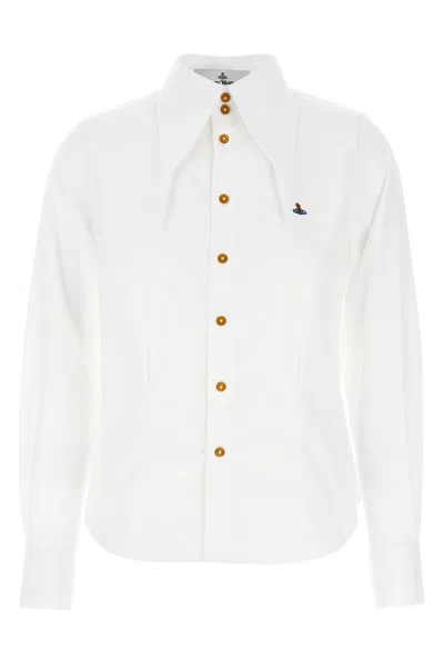 Vivienne Westwood Orb Logo Embroidered Drunken Shirt In White